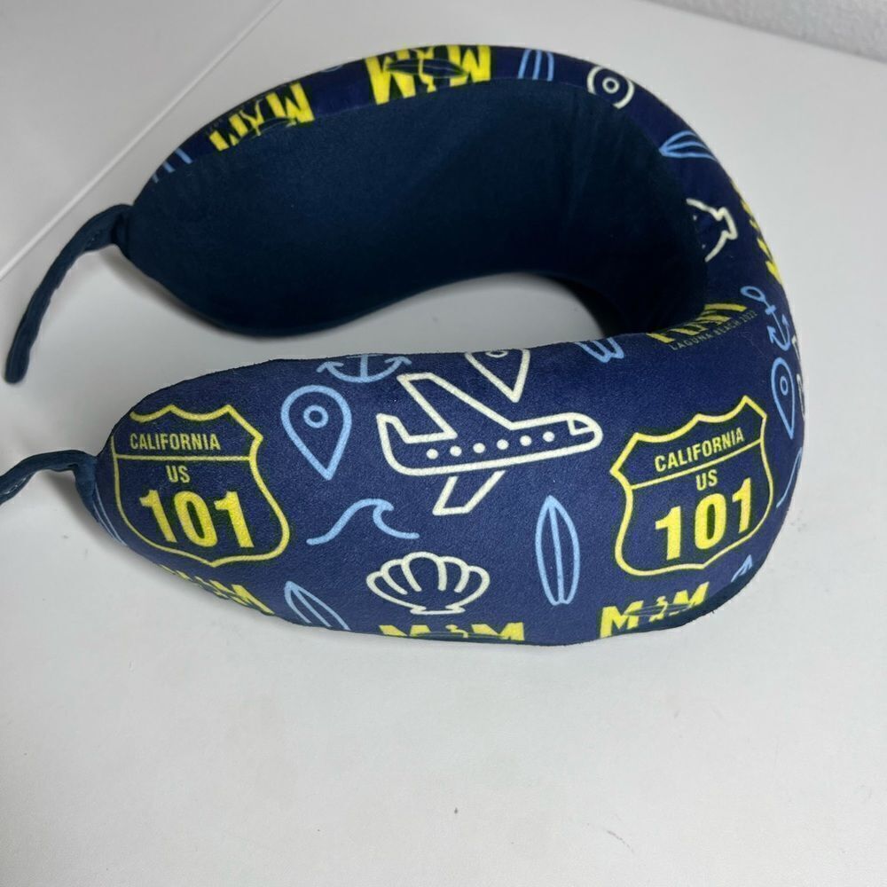 M&M CarryOn Microbeads Travel Neck Pillow - Beanie Neck Pillow Memory Foam Blue